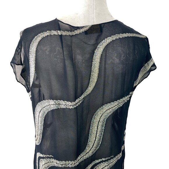 Desiree New York Paris Vintage Womens Dress Size 12 Black Sheer Metallic Midi - Picture 3 of 9